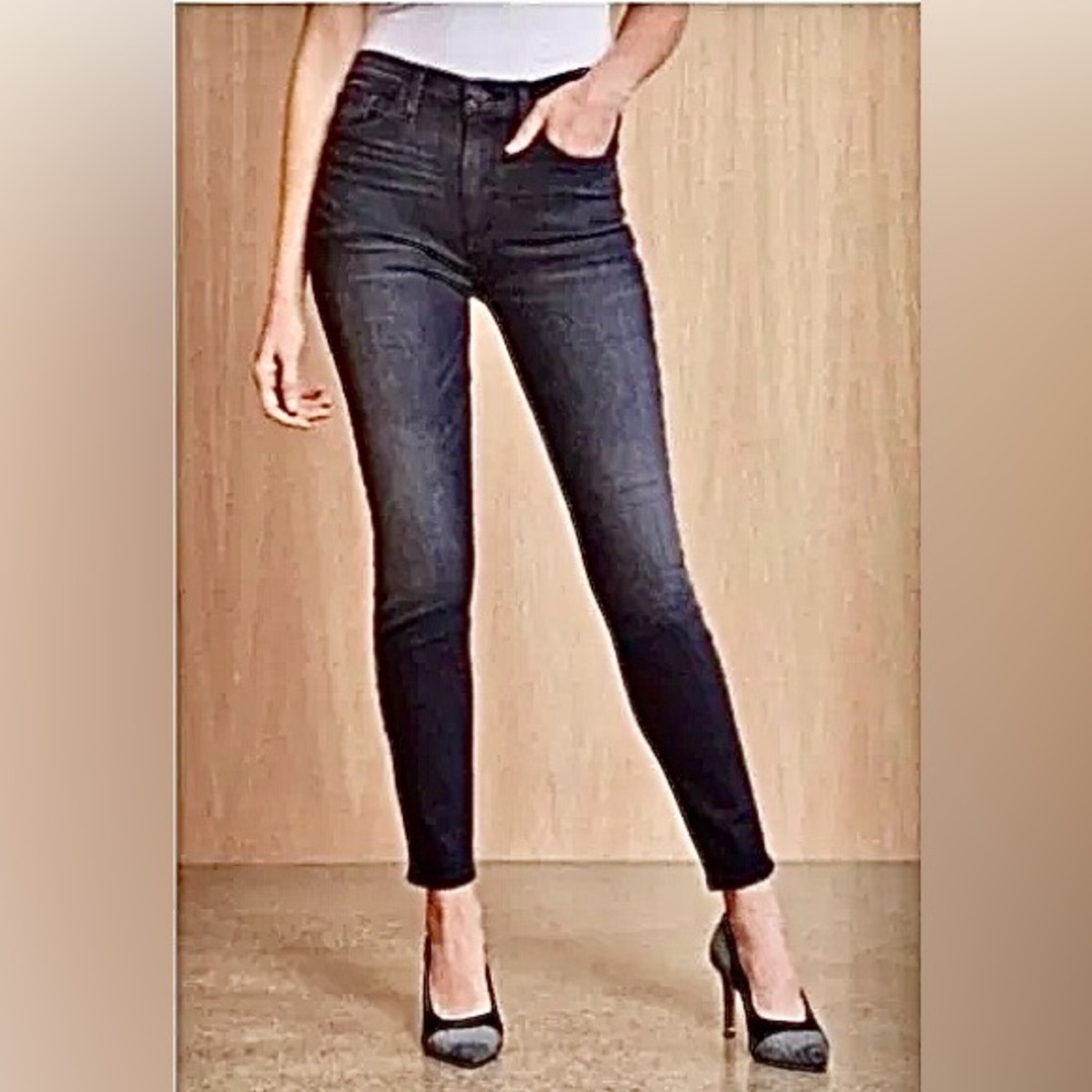 Hudson Jeans ‘Barbara’ High Waist Washed Black Skinny Jeans with Striped Taping